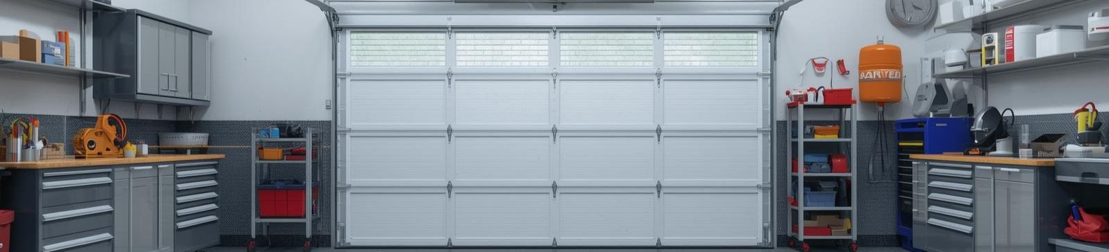 Modern organized garage with custom shelving, workbenches, and upgraded garage door in Chaska, MN